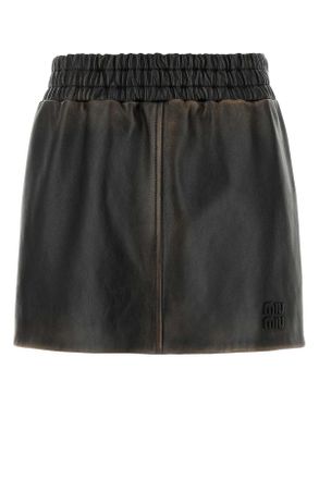 Miu Miu Dark Brown Nappa Leather Mini Skirt