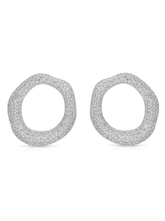 Ettika Womens Open Circle Pave Earrings In Clear Crystal With Silver Plating