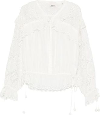Isabel Marant Overhemden, Dames, Wit, S, Katoen, Broderie Anglaise blouse met trekkoord