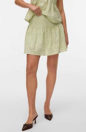 Vero Moda Hay Embroidered Eyelet Cotton Miniskirt in Fog Green Detail Snow White Em at Nordstrom, Size X-Small