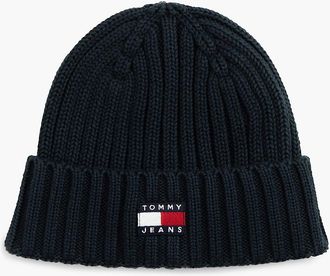 Tommy Hilfiger Womens Tommy Jeans Badge Rib-Knit Beanie - Dark Blue
