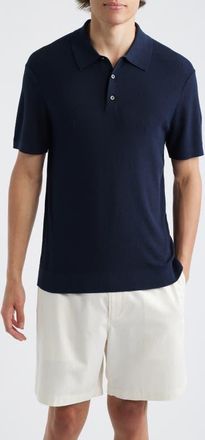 Theory Silk & Cotton Piqu&eacute; Polo Sweater in Nocturne Navy at Nordstrom, Size Xx-Large
