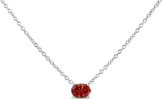 House of Brilliance 14K White Gold 3/8 Cttw Lab Grown Pink Oval Solitaire Diamond East West 18 Pendant Necklace (Pink Color, VS2-SI1 Clarity)