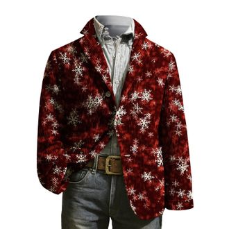 Generic Mens Christmas Blazer Corduroy Jacket Ugly Christmas Blazer Jackets Xmas Festive Costume Slim Fit Single-Breasted Suit Jacket Novelty Xmas Tuxedo Holi