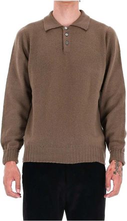 Drumohr Bruine Wol Polo Sweater - Heren - Ronde hals truien - Bruin - 2XL - Wol - Truien & Vesten