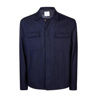 Eleventy Light Jackets, male, Blue, 2XL, Wool Pinstripe Over Shirt Jacket