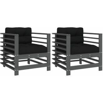 vidaXL Vidaxl - Sillones De Jard&iacute;n Con Cojines 2 Uds Madera Maciza De Pino Gris