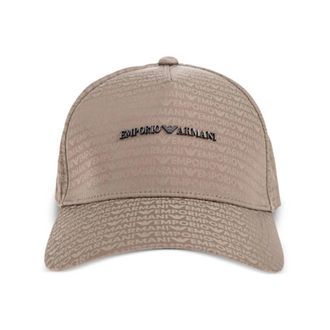 Emporio Armani Caps, unisex, Brown, Size: ONE SIZE Jacquard Nylon Baseball Cap with All-Over Logo Lettering