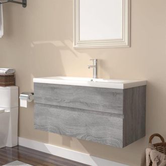 vidaXL Mueble De Ba&ntilde;o Con Lavabo Madera Contrachapada Gris Sonoma Vidaxl