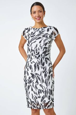 Roman Leaf Print Stretch Bodycon Lace Dress