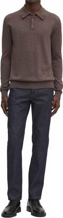 Asket The Merino Wool Long Sleeve Polo Shirt In Brown Melange