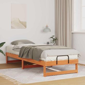 vidaXL Struttura Letto Con Manici Marrone Legno Di Pino Massello - Vidaxl