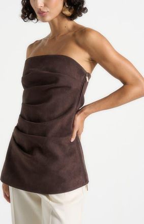 Mani&egrave;re De Voir Laurena Suede Tacked Longline Bandeau Top in Brown at Nordstrom, Size 12