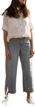OAT New Yor The Shari Wide Leg Crop Raw Hem Jeans In Light Blue