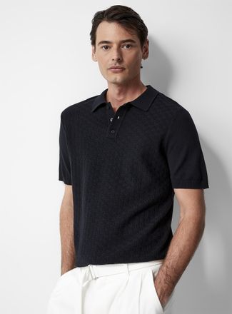 Le 31 Mens Basket-weave-knit textured Polo Shirt