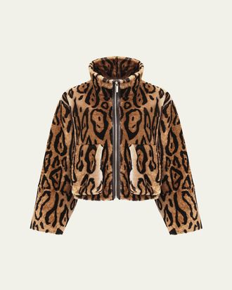 Gorski Ocelot-Print Shearling Lamb Zip Jacket