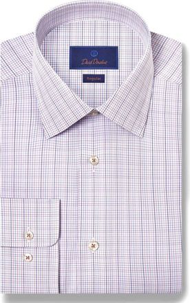 David Donahue Regular Fit Check Print Cotton Dress Shirt in Purple/Multi at Nordstrom, Size 16.5 - 32