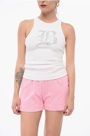 Blumarine Ribbed Tank Top with Rhinestoned Logo size Xs