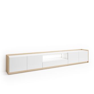 Skraut Home Skraut Home - Mueble Tv, Televisi&oacute;n, Muebles De Sal&oacute;n, Almacenaje, 310x37x50cm, Para Tv Hasta 80, Led, Estilo Moderno, Blanco Y Roble Soft