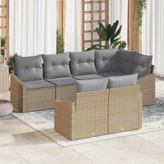 vidaXL Conjunto De Sof&aacute; De Jard&iacute;n 7 Pcs Beige Polirat&aacute;n Vidaxl