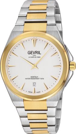 Gevril Group Mens Montauk Mens316L Stainless Steel Case Gold top ring, Silver Dial, Two toned SS/IPYG Bracelet Watch - One Size