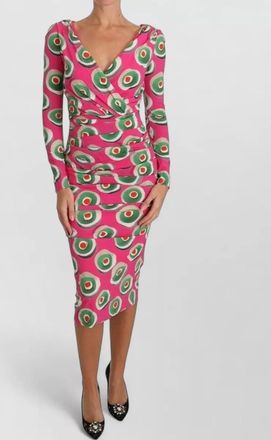 Dolce & Gabbana silk printed v-neck long-sleeve midi dress