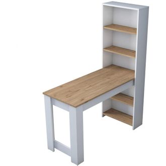 Calicosy Mesa De Cocina Con Estante De Almacenamiento Integrado Blanco Y Decorado En Madera L120 Cm