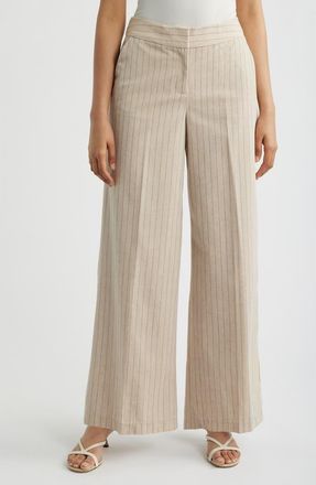 Tahari by ASL Pinstripe Wide Leg Pants in Dune Espresso at Nordstrom, Size 16