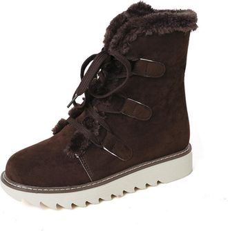 Generic Womens Fleece Lined Snow Boots Plush Warm Faux Fur Shoes Classic Comfort Hiking Durable Ankle Booties Wedge Lace Up Cozy Boot