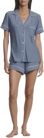Eberjey Gisele Printed Relaxed Jersey Knit Short Pajamas in Duo Stripe Slate Blue/ivory at Nordstrom, Size X-Small