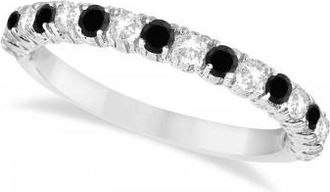 Allurez Black & White Diamond Wedding Band Anniversary Ring in 14k White Gold (0.75ct)