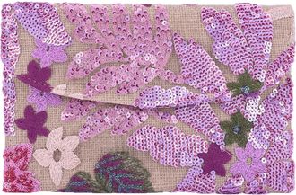 Generic Floral Embroidery Sequin Evening Clutch Bag Straw Bag Handbag for Women(Purple1) (Purple)