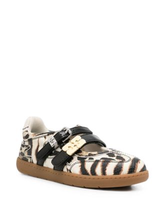 Ganni Zebra-Print Satin Ballet Flats - White