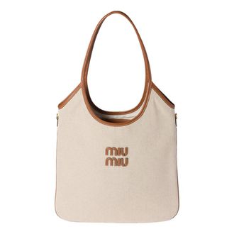 Miu Miu Canvas and Leather Ivy Bag Beige Brandy 5BG231-ACRN-F062F