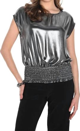 Frank Lyman Design Woven Shiny Top In Silver