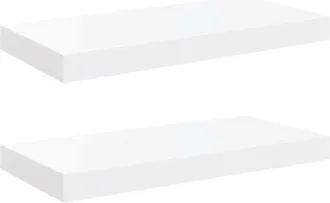 vidaXL 2X Etag&egrave;res Murales Flottantes Etag&egrave;res Suspendues Supports Muraux Biblioth&egrave;que Salle de S&eacute;jour Int&eacute;rieur Blanc Brillant 50x23x3,8 cm MDF