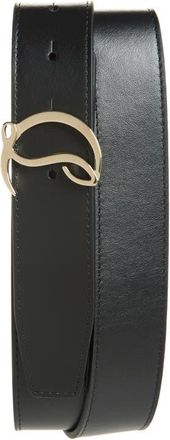 Christian Louboutin Mooncrest Reversible Leather Belt in Black/Cafe/Gold at Nordstrom, Size 100
