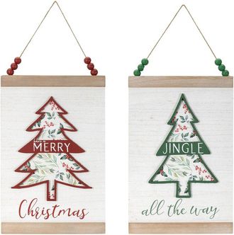 Melrose International Set Of 2 Wood Beaded Merry Christmas Banner