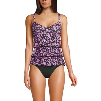 Lands End Smoothing Control Ruffle Fauxkini One Piece Swimsuit in Olive Green Pansy Floral at Nordstrom, Size 18W