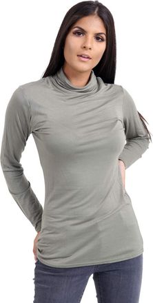 Janisramone Womens Ladies Long Sleeve Turtle Polo Neck T-Shirt Slim Fit Jersey Casual Basic Plain Tee Vest Top Khaki