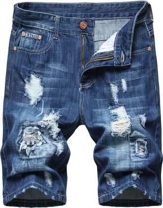 Generic Men Ripped Distressed Short Jeans Straight Leg Holes Denim Shorts for Male Summer Slim Fit Jean Short-Pant (40,Blue2)