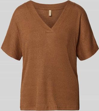 Soyaconcept Strickshirt mit V-Ausschnitt Modell Delia in Hellbraun, Gr&ouml;&szlig;e XXL