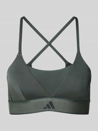 adidas Bralette mit Logo und gekreuzten Tr&auml;gern in Dunkelgruen, Gr&ouml;&szlig;e XS