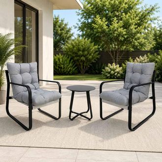 Alivio 3 Piece Iron Patio Bistro Set, 2 Chairs & Coffee Table (Grey) in Grey | Size: 2 Seater