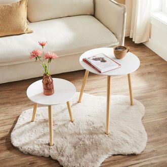 Vasagle Set di 2 tavolini Rotondi da Salotto, in Legno, Stile scandinavo, Colore: Naturale