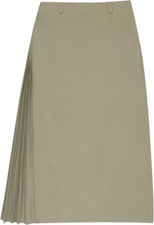 Incotex Pliss&eacute; Midi Rok met Zijsplit - Dames - Midirokken - Groen - L - Katoen - Rokken