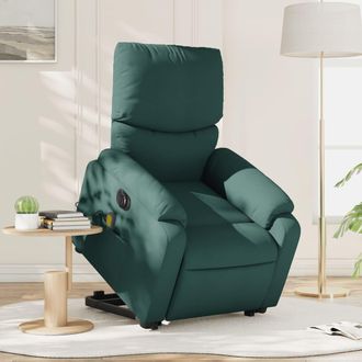 vidaXL Sill&oacute;n Masaje El&eacute;ctrico Reclinable Elevable Tela Verde Oscuro Vidaxl