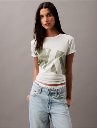 Calvin Klein Jeans Calvin Klein Womens Relaxed Slant Monogram Logo Graphic T-Shirt - Grey - XS