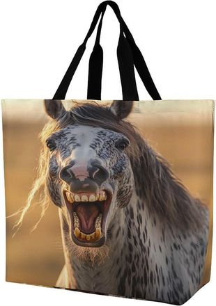 Generic Horse Funny Tote Bag Reusable Grocery Shopping Bags Large Travel One Shoulder Handbag for Picnic Work