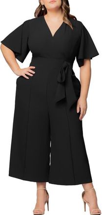 Kiyonna Evelyn Wide Leg Crop Jumpsuit in Black Noir at Nordstrom, Size 4X